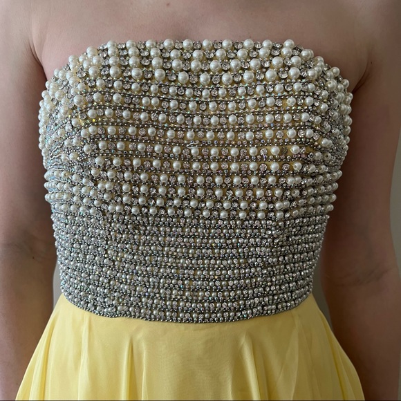 Sherri Hill Light Yellow Strapless Corset Beaded Prom Dress Sz 00 (fits like XS) - Picture 5 of 11